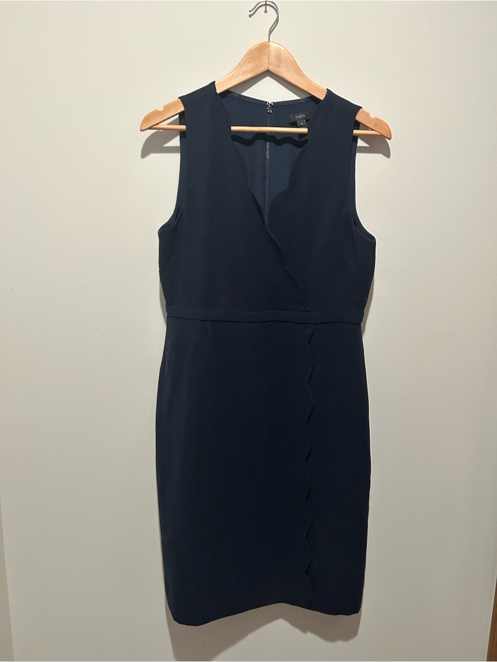 J. Crew Navy Sleeveless Scalloped Sheath Dress